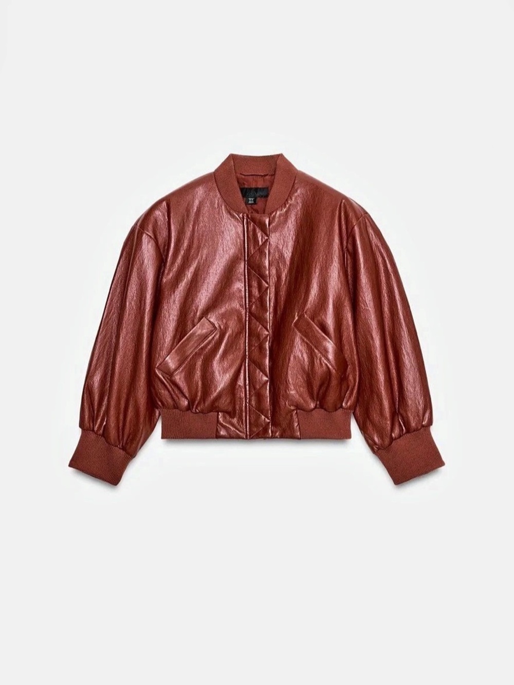 Zara Brick Faux Leather Bomber Jacket Size XS New
